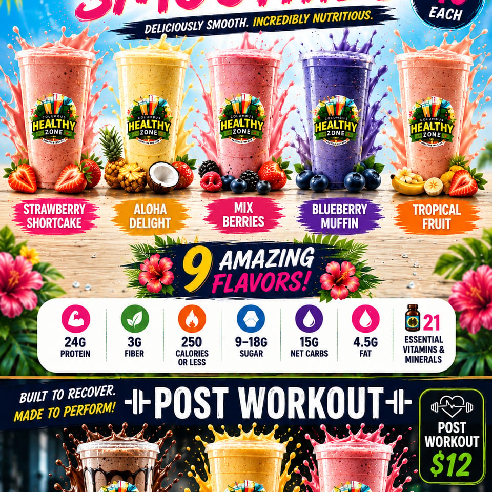Protein smoothies and post-workout drinks menu