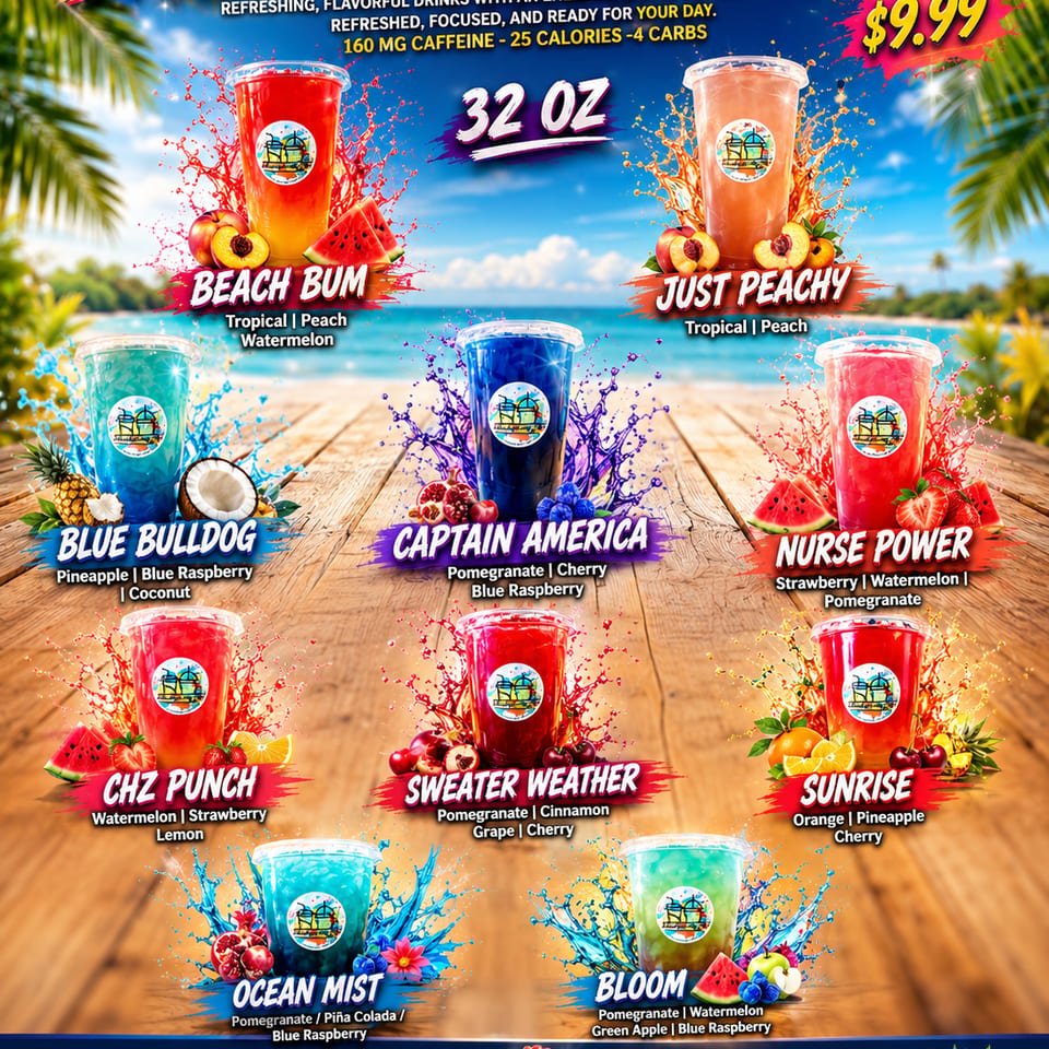 Energy refreshers menu